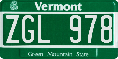VT license plate ZGL978