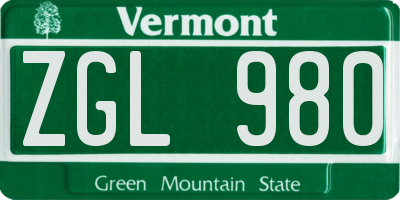 VT license plate ZGL980