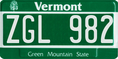 VT license plate ZGL982