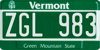 VT license plate ZGL983