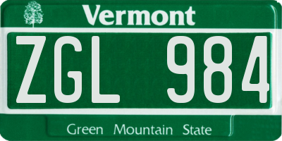 VT license plate ZGL984