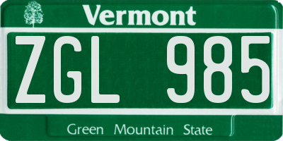 VT license plate ZGL985