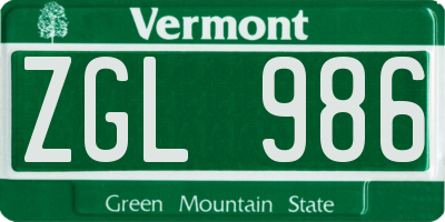 VT license plate ZGL986