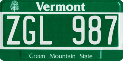 VT license plate ZGL987