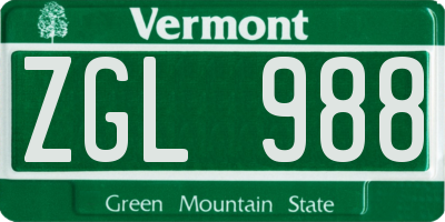 VT license plate ZGL988