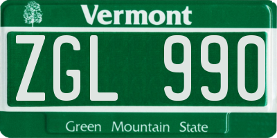 VT license plate ZGL990