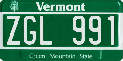 VT license plate ZGL991