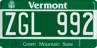 VT license plate ZGL992