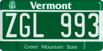 VT license plate ZGL993