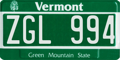 VT license plate ZGL994