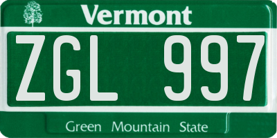 VT license plate ZGL997