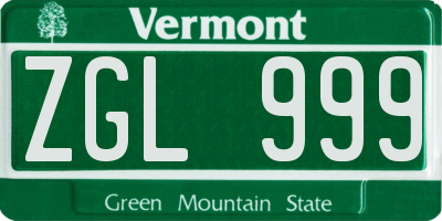 VT license plate ZGL999