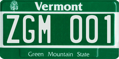 VT license plate ZGM001