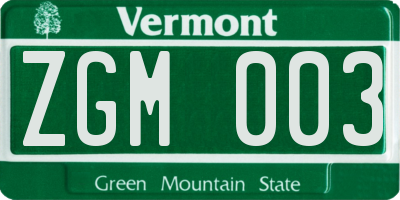 VT license plate ZGM003
