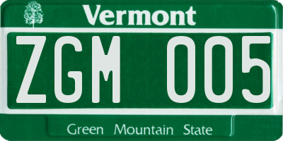 VT license plate ZGM005