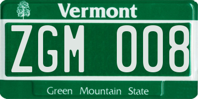VT license plate ZGM008