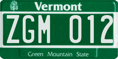 VT license plate ZGM012