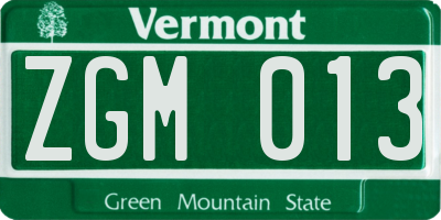 VT license plate ZGM013