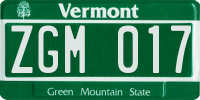 VT license plate ZGM017