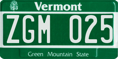 VT license plate ZGM025