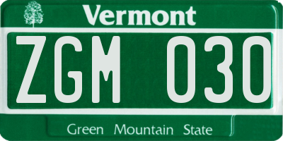 VT license plate ZGM030