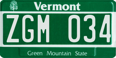 VT license plate ZGM034