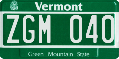 VT license plate ZGM040