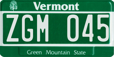 VT license plate ZGM045