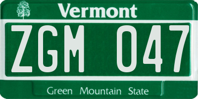 VT license plate ZGM047