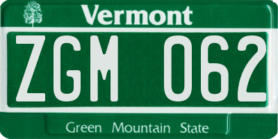 VT license plate ZGM062