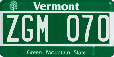 VT license plate ZGM070