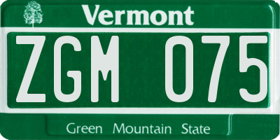 VT license plate ZGM075