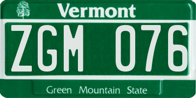 VT license plate ZGM076