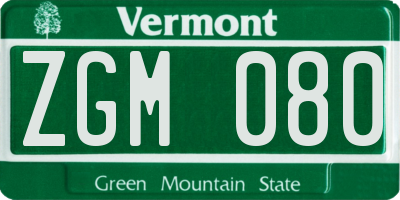 VT license plate ZGM080