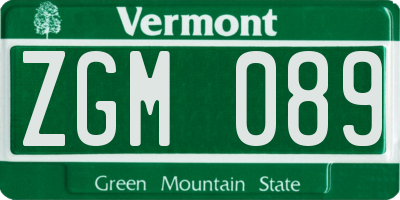VT license plate ZGM089