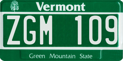 VT license plate ZGM109