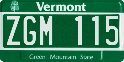 VT license plate ZGM115