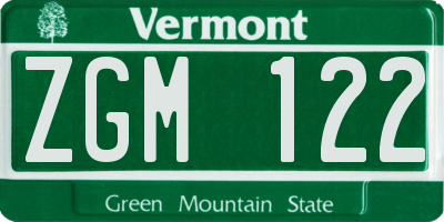 VT license plate ZGM122