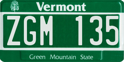 VT license plate ZGM135
