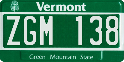 VT license plate ZGM138