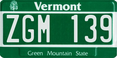 VT license plate ZGM139
