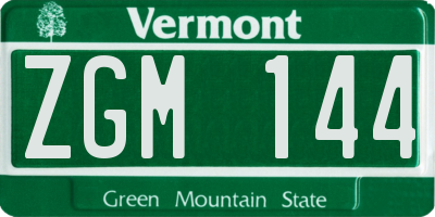 VT license plate ZGM144