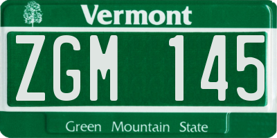 VT license plate ZGM145