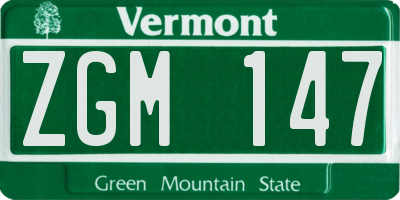 VT license plate ZGM147