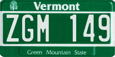 VT license plate ZGM149