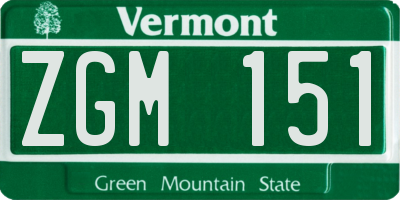 VT license plate ZGM151