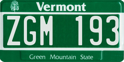 VT license plate ZGM193