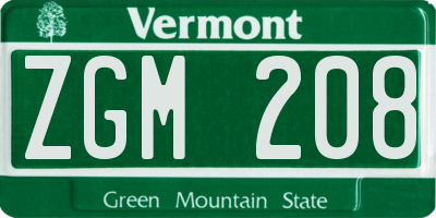 VT license plate ZGM208