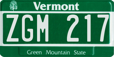 VT license plate ZGM217