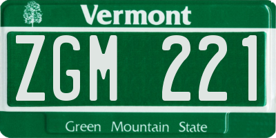 VT license plate ZGM221